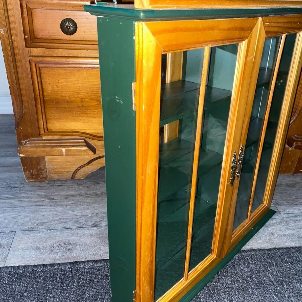 *Green Wood Glass Door Curio Cabinet for Miniatures (21